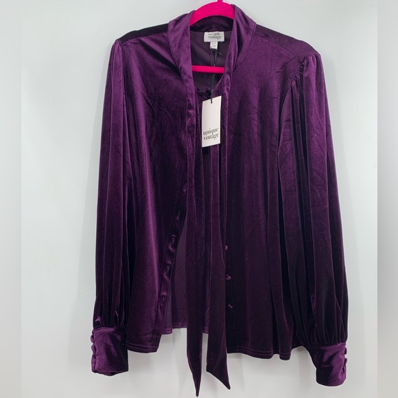 Unique Vintage Gwen Blouse Dark Purple Velvet Size XL NWT - Picture 13 of 13